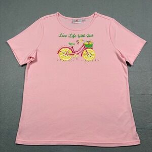 Quacker Factory‎ Lemon Bicycle Embroidered T-Shirt Medium